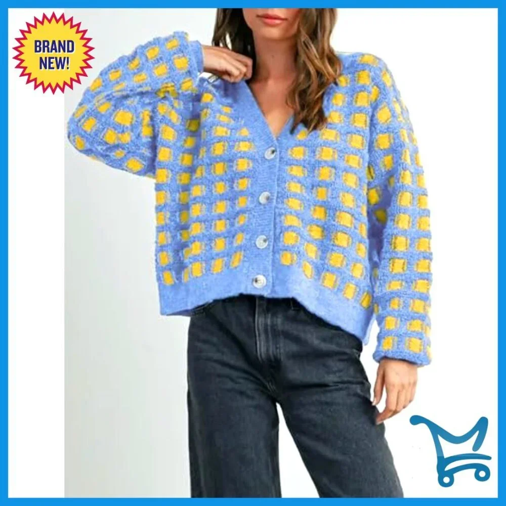 Women's V-Neck Cardigan Sweater, Cable Knit, Button Front, Loose Fit - Picture 3 of 5